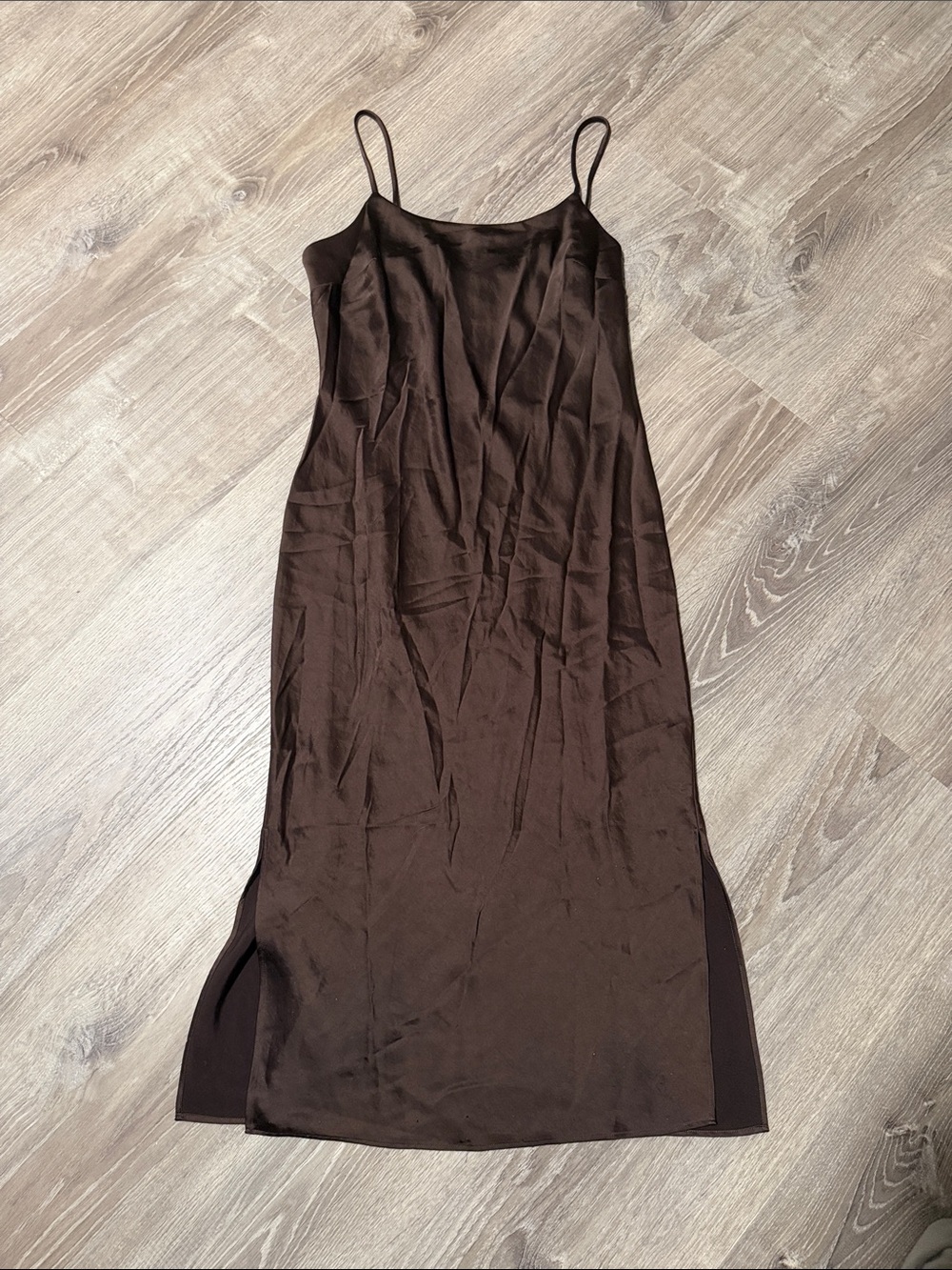 Express Chocolate Brown Satin Slip Midi Dress